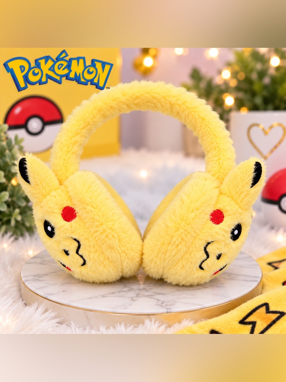 Pikachu Plush Earmuffs Yellow Fuzzy Pokémon Character Winter Ear Warmers
NWOT